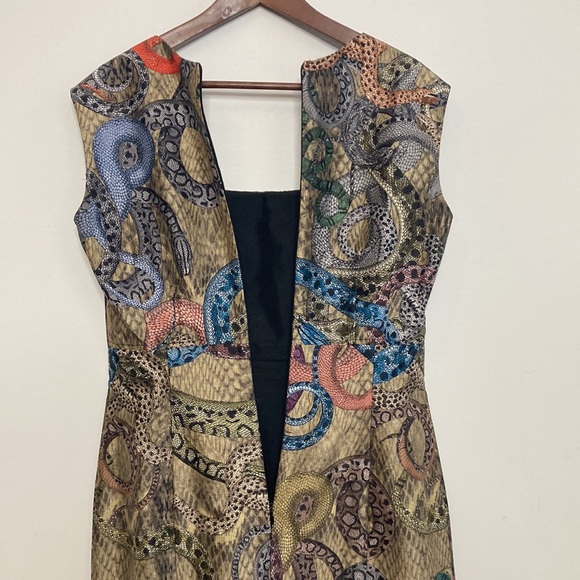 Fashion Crimes Dress Womens Large Snake Print Sheath Y2K Gold Satin Pam Chorley - Picture 6 of 15